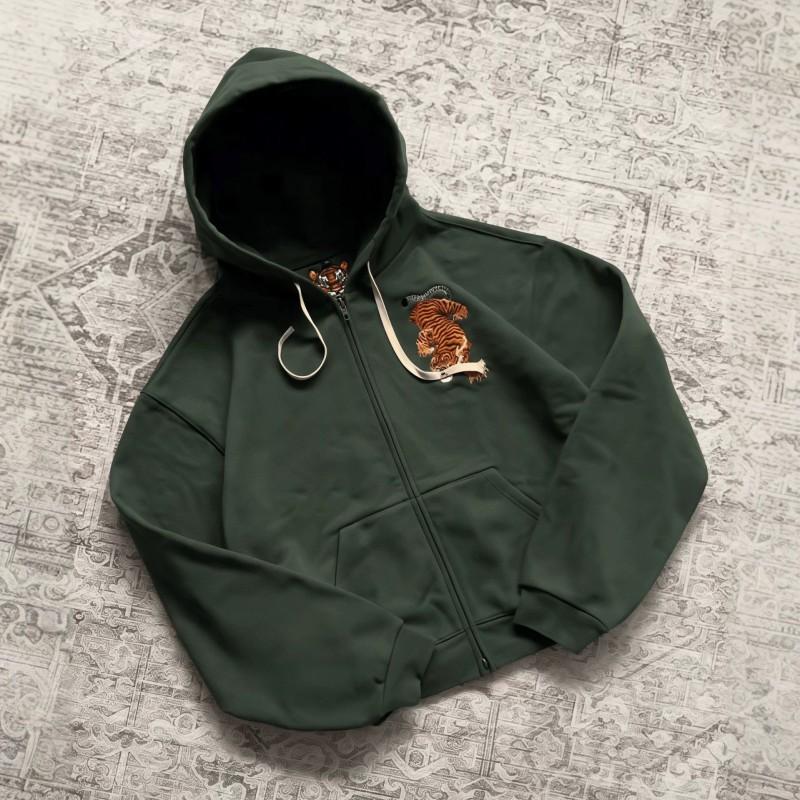 Y2K Harajuku Tiger Embroidery Zip-Up Hoodie Unisex Oversized Casual Sweatshirt
