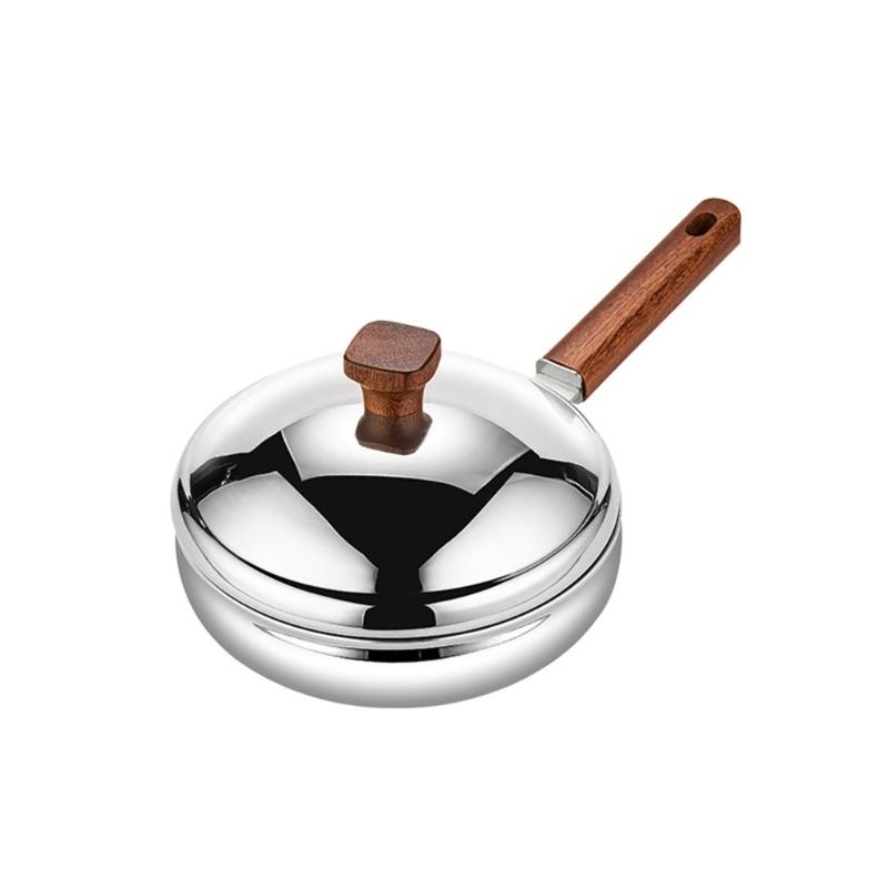 

316L Stainless Steel Stir Fry Pan With Heat Resistant Wooden Handle and Dome Lid Nonstick Skillets Kitchen Cookware