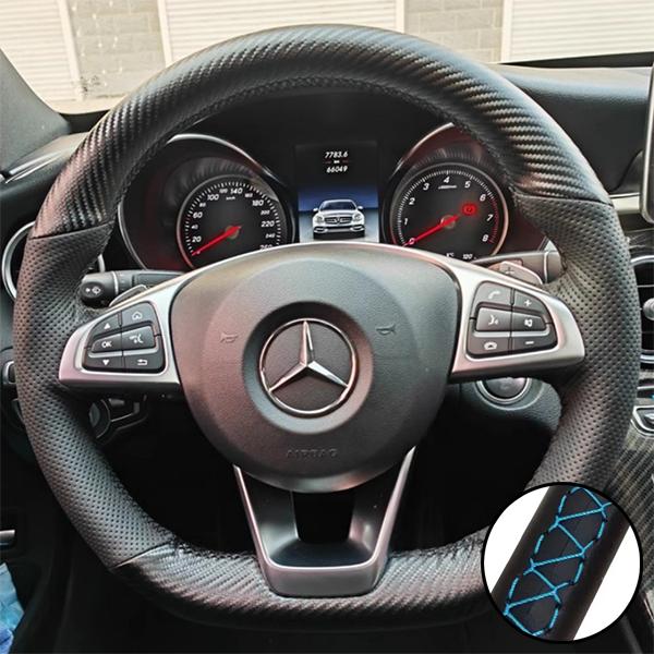 DIY Car Steering Wheel Cover Carbon Fiber Leather For Mercedes-Benz A45 AMG W205 C43 C63S AMG CLA45 CLS63 AMG GLC 43 63 AMG