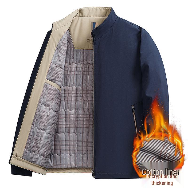 Men's Winter Cotton Jacket: Thickened, Stand Collar, Business Casual, Middle-Aged Dad's Outerwear.