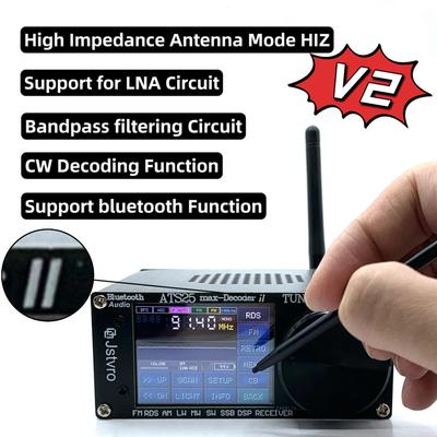 ATS-25MAX Decoder V2 2.4Inch Touching Screen Full Band Radio Receiver with HAM Frequency Radios Search CW Decoding WiFi LNA BT