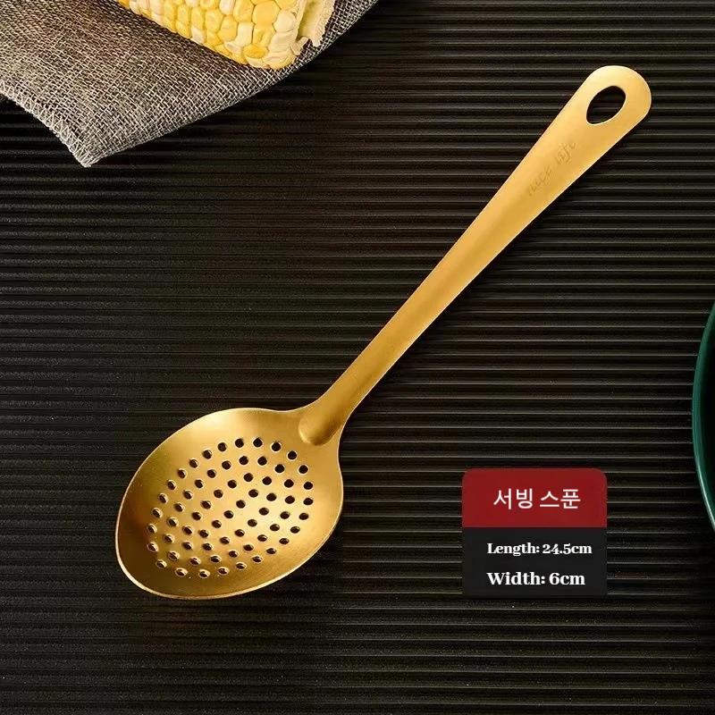 6pcs Korean-style Hot Pot Cutlery Set Stainless Steel Dinnerware Set Home Creative Korean Cutlery Golden Spoons Kitchenware Set