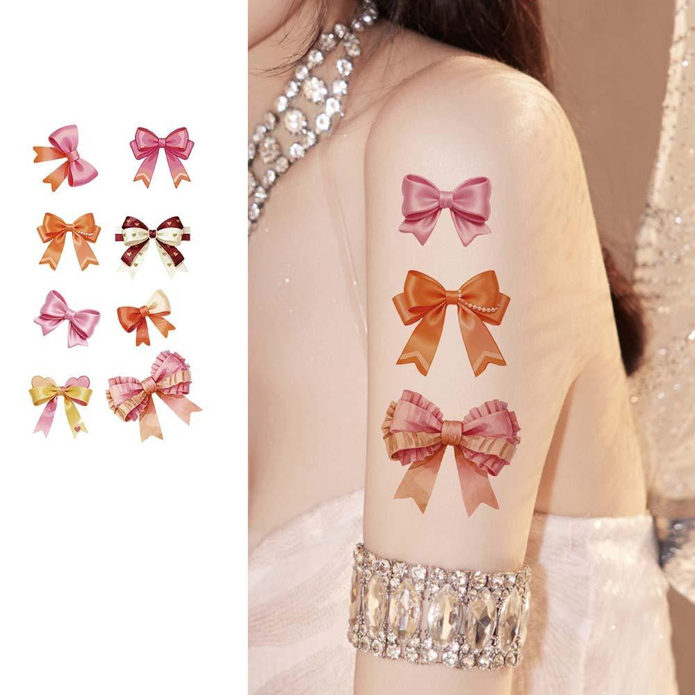 Pink Bowknot Ribbon Colorful Bow Tattoo Stickers Waterproof Makeup Stickers  Live House