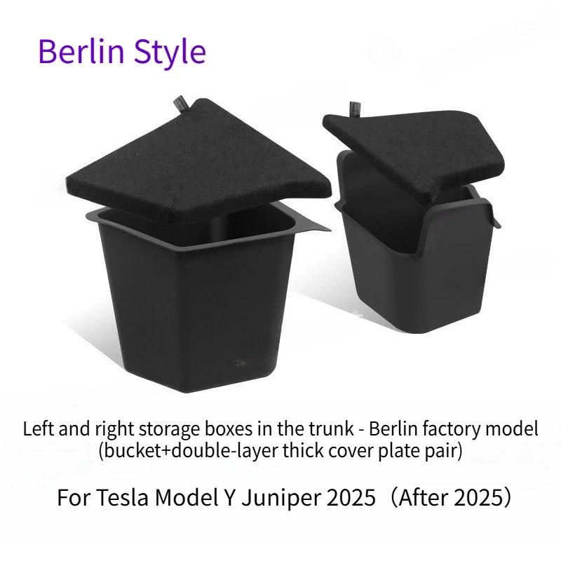 For Tesla Model Y Juniper 2025 Rear Trunk Left Side Storage Box with Cover Tail Boot Organizer Partition Decoration Accessories