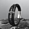 Stainless Steel Mens Layered Braided Cross Bracelet Punk Style Geometric Design Handmade Titanium Leather Wrap