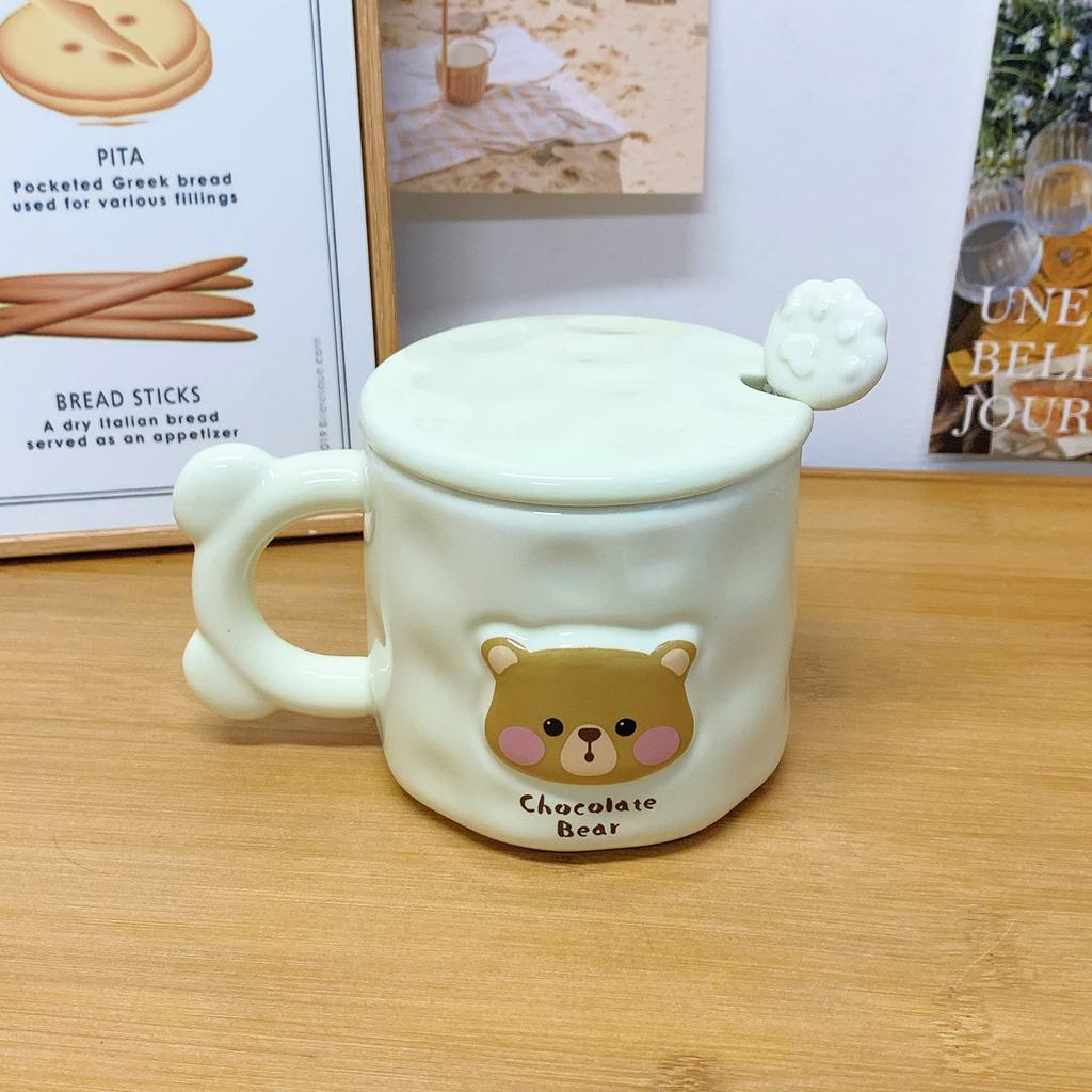 Cute Bear Mug with Lid Spoon High Value Cup Ceramic Couple Water Cup Girls Home Coffee Breakfast Cup