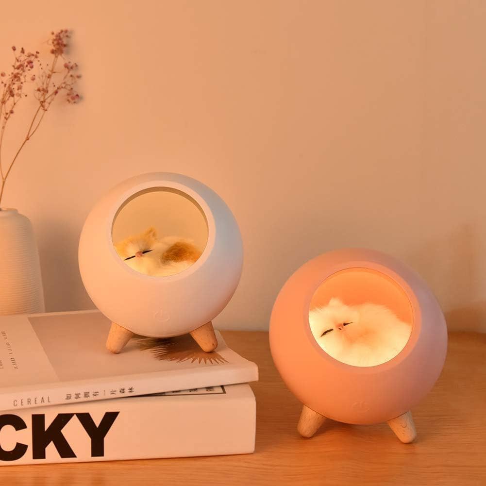 DesirePath Kids Cat Night Light Stepless Dimming Touch Control Cute Little Pet House Atmosphere Light Sleeping Lamp for Bedroom Table Nursery Baby