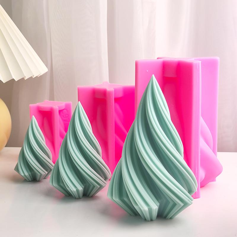 3D Conical Irregular Candle Mold Silicone Abstract Spiral Stripe Candle Mold Decor Rotate Christmas Tree Candle Silicone Mold