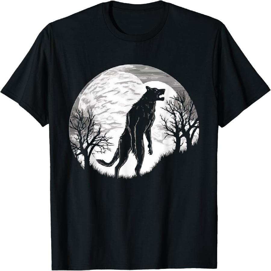 Werewolf Howling Moon Spooky Vintage Graphic Men Women Kids T-Shirt S