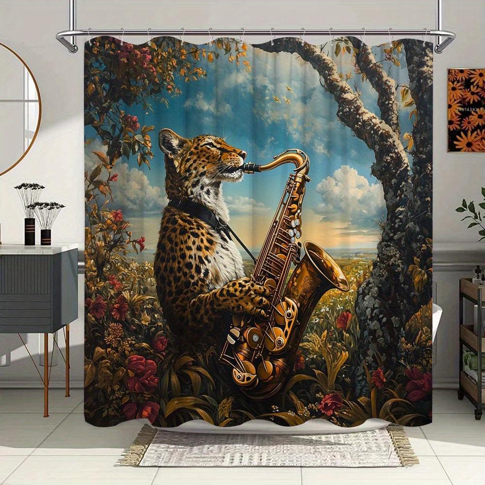 

Jazz Leopard Playing Saxophone Waterproof Shower Curtain For Modern Bathroom Decor, Stylish And Durable, Perfect For Home Use W60H190(CM)-1 Pcs