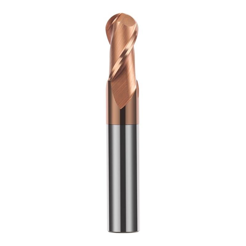 Heavy Duty Corrosion Resistant Ball Nose End Mill 2 Flutes HRC55 Hardness Fit for High Speed Steel Cast Iron Machining