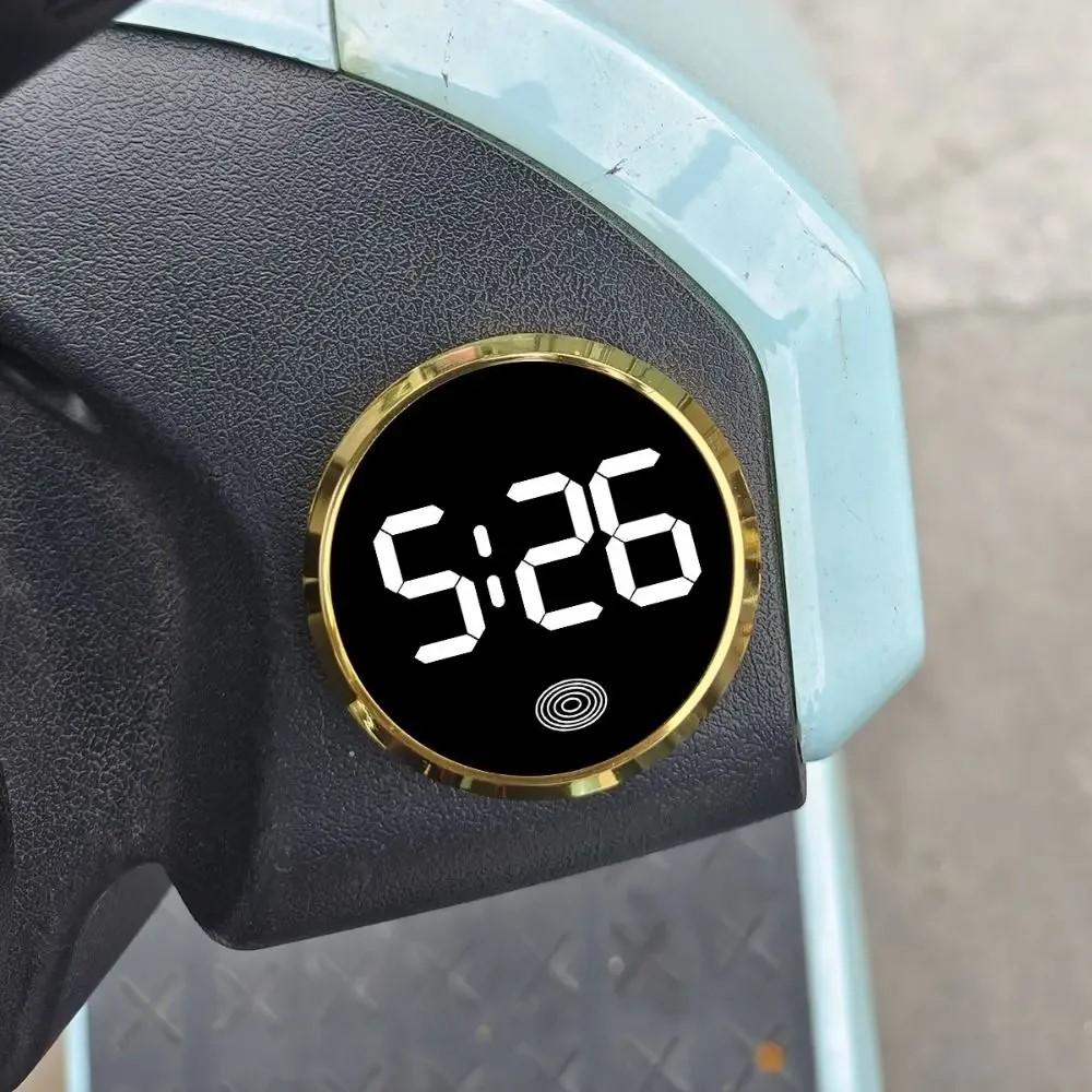 Fashionable Car-mounted LED Electronic Dial Round Alloy Touch Night Light Creative Digital Alarm Clock.