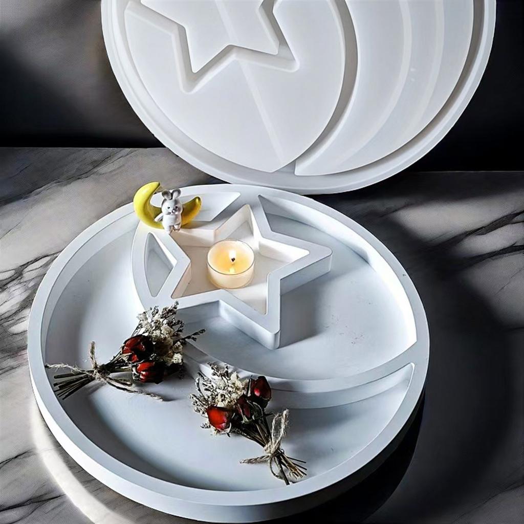 Sturdy Star and Moon Silicone Mold Round Tray Home Accessory for Crafting Supplies and Creative Storage Solution