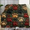 1pc Vintage Paw Print And Floral Quilted Flannel Blanket - Soft And Comfortable All Seasons Throw for Sofa Bed Car Office