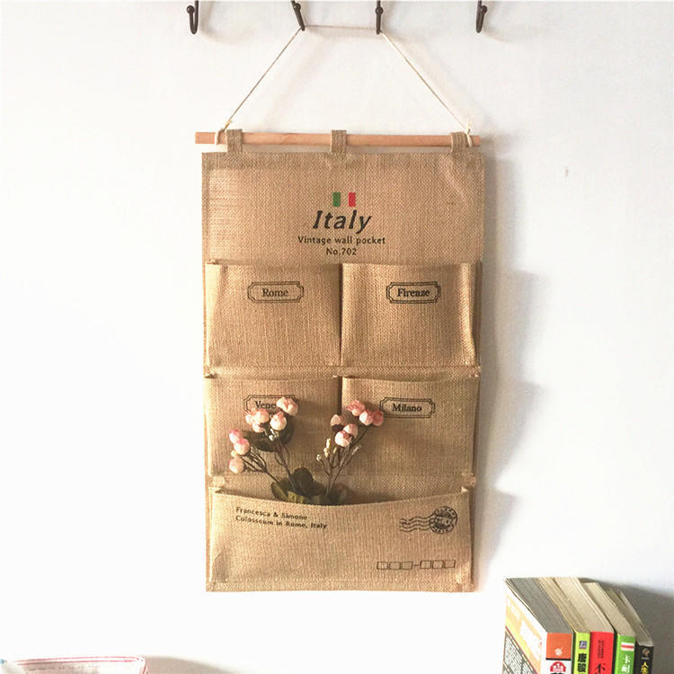 homecube linen cotton fabric wall door cloth hanging storage bolsa case 5 pocket home organizer