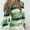 YYFS Women's Fashion Casual Spring Fall Stripe Print Long Sleeve V-Neck Blouses & Shirts
