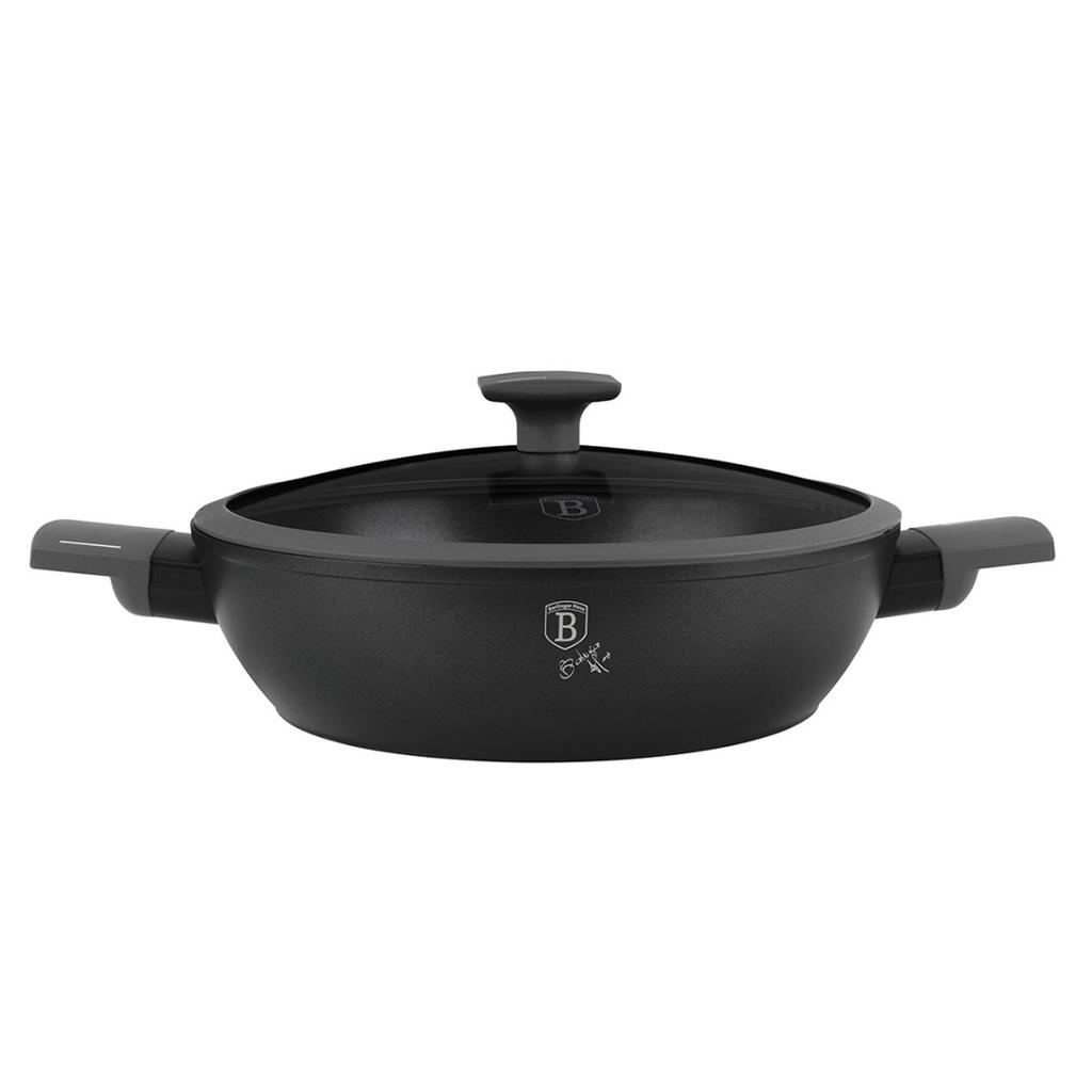 FLAT TITANIUM POT WITH LID 30cm BERLINGER HAUS BH-8129 ANTHRACITE