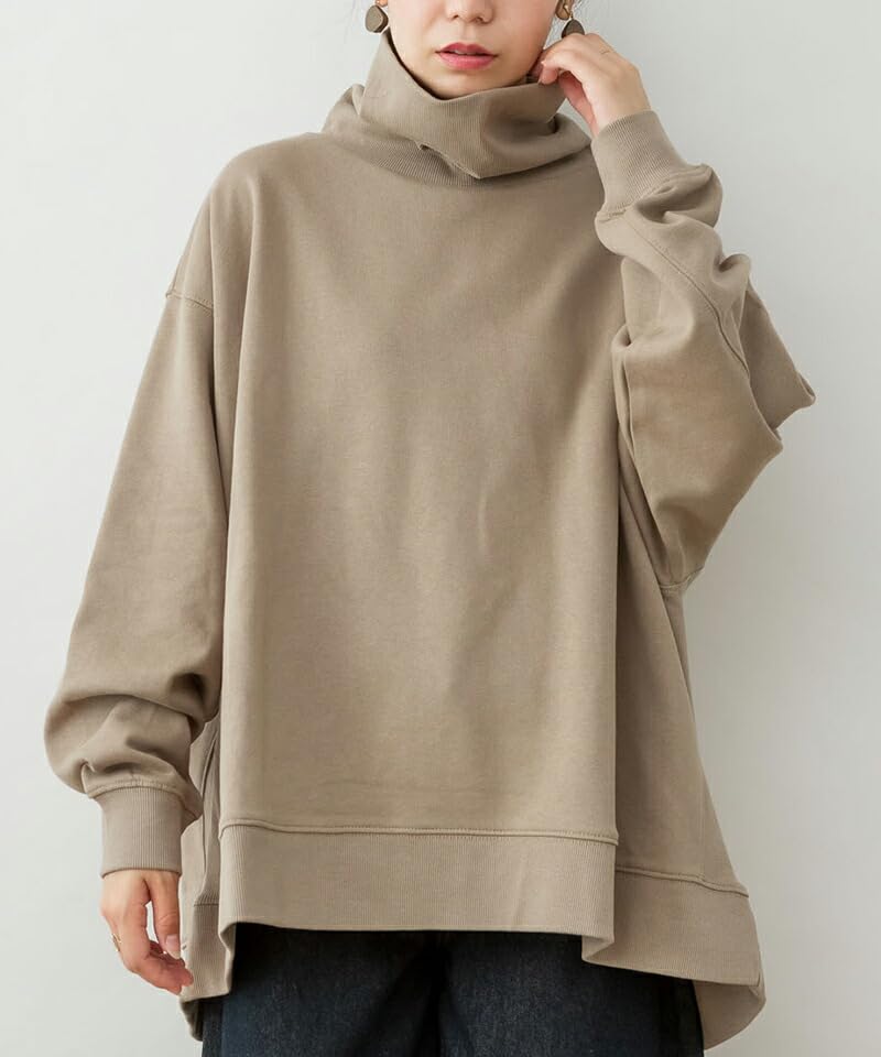 atONE Ribbed Turtleneck Plus Sizes Light Khaki ATK-0114 Women's Fleece-Lined Pullover, 4L-5L,