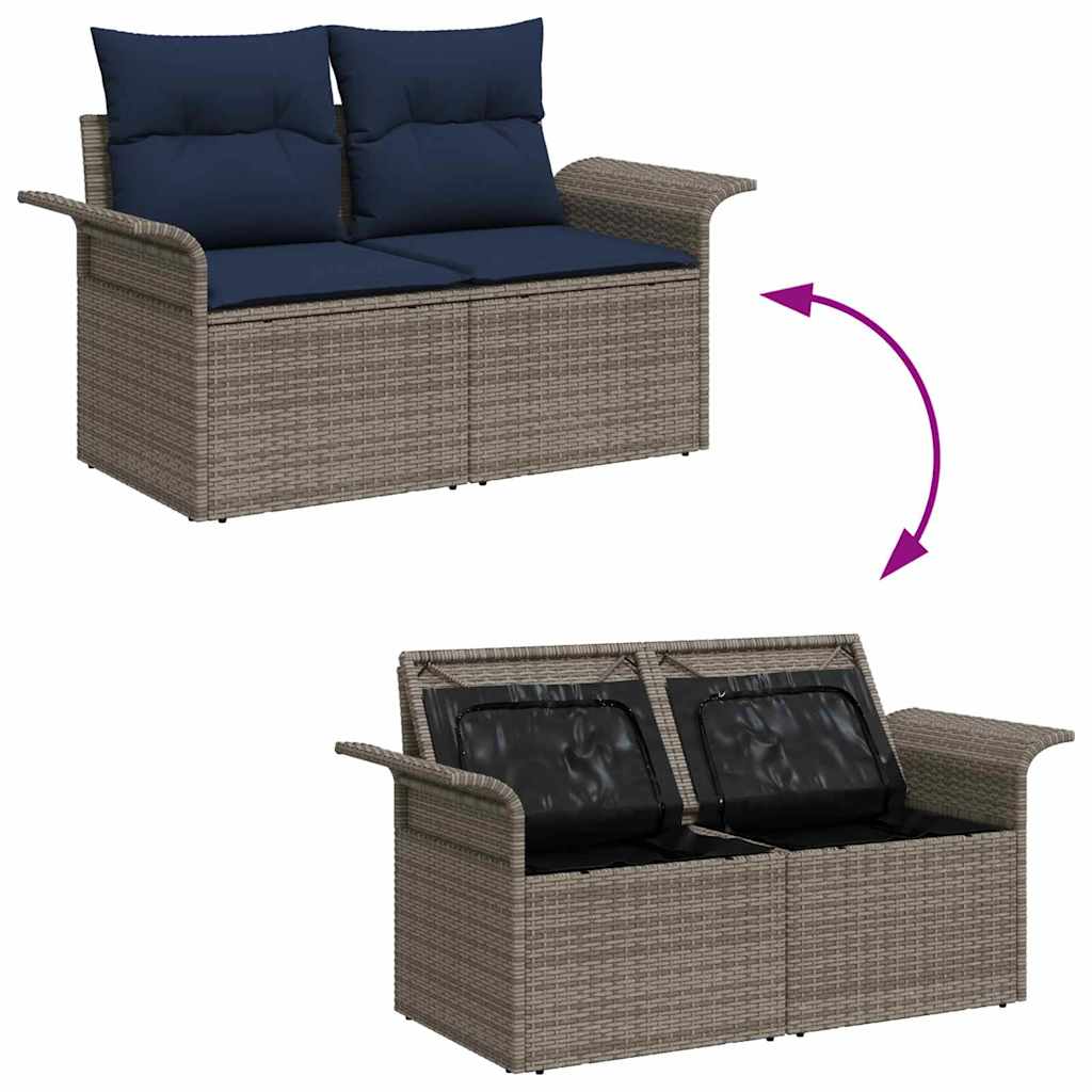 9 Piece Garden Sofa Set with Cushions In Grey and Navy Blue Poly Rattan
