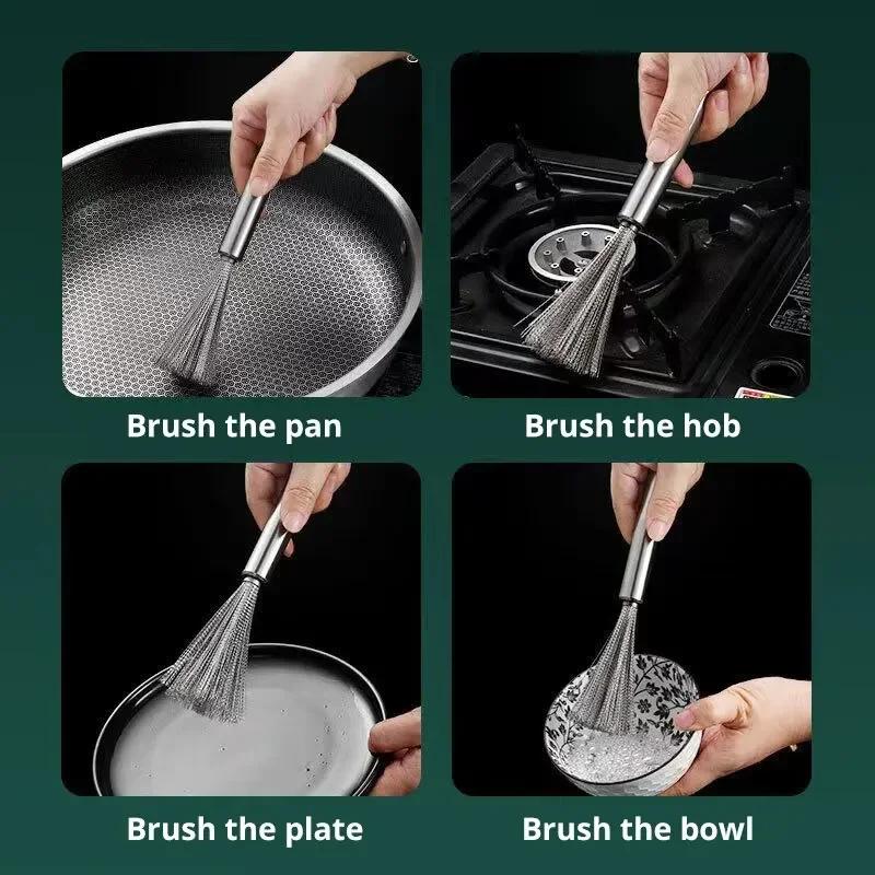 1pc Wire Cleaning Brush 304 Stainless Steel With Handle High Elasticity for Brushing Pots and Pans Kitchen Supplies