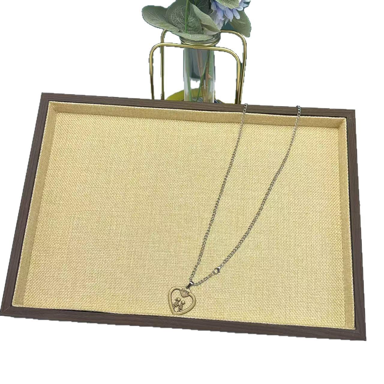 Beige Walnut Grain Wood Jewelry Display Tray for Earrings, Necklaces, and Bracelets