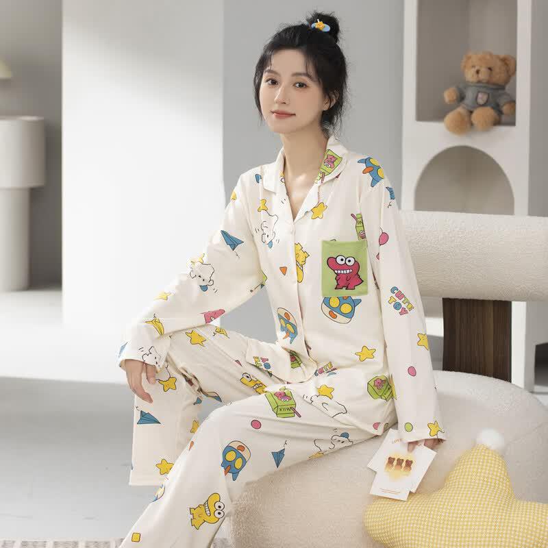 Women's Cute Cartoon Long-Sleeve Pajama Set