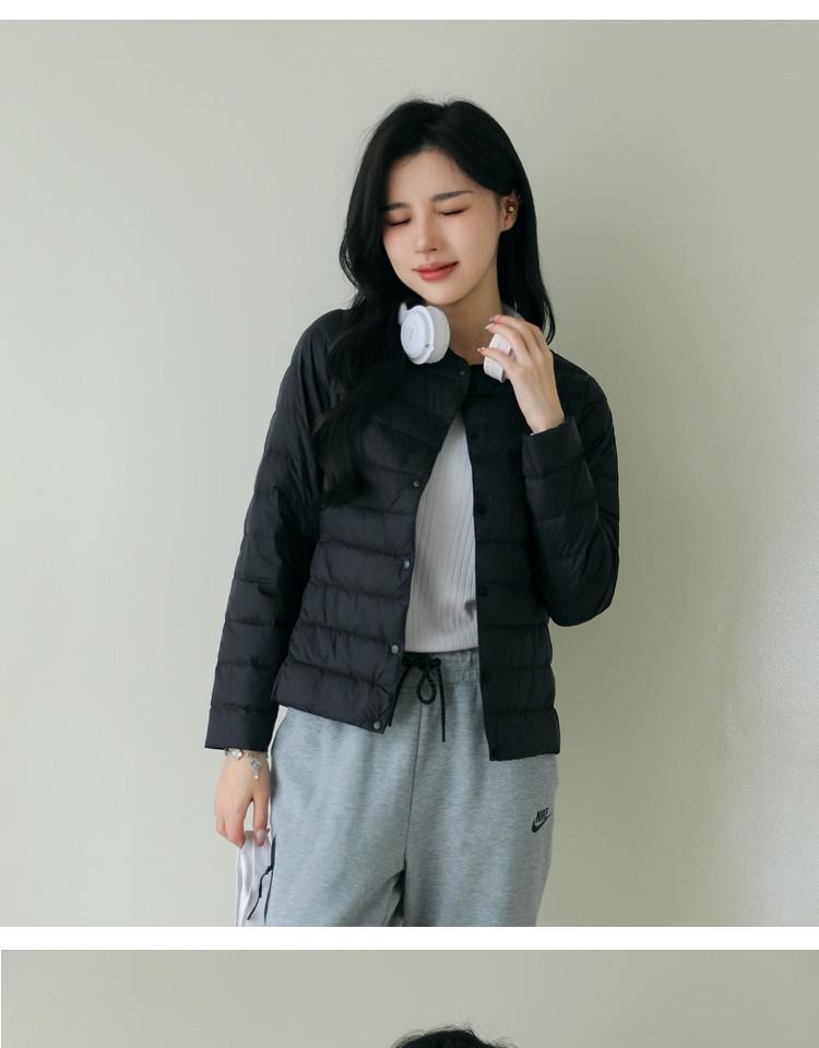 Women's Lightweight Pinghu White Duck Down Jacket, Collarless, Round Neck, Autumn/Winter Outerwear