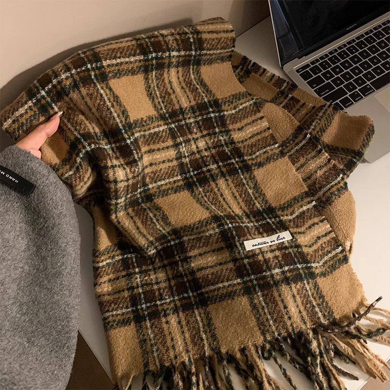 Premium Sense Red Plaid Scarf Women's Autumn and Winter New Korean Atmosphere Versatile Thickened Warm Scarf