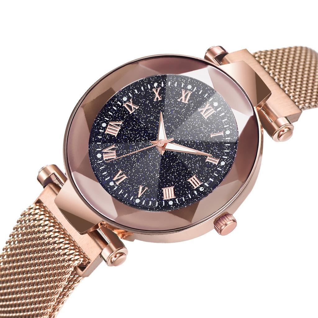 Elegant Women Starry Sky Luminous Watch With Roman Numerals And Magnetic Buckle