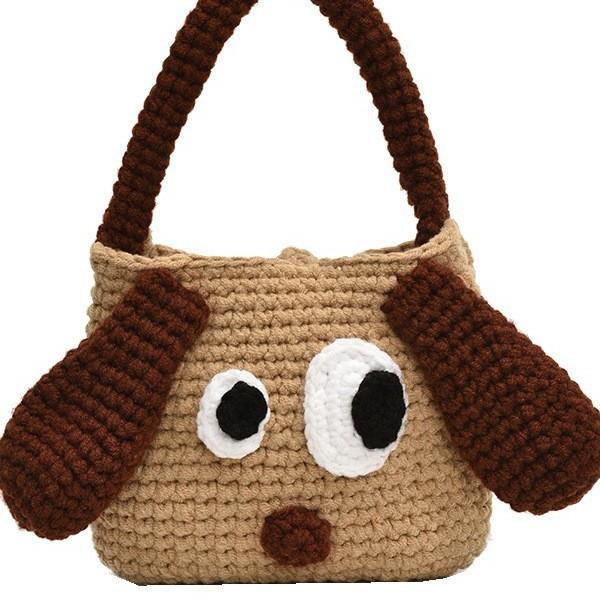 New Cute Big-eyed Dog Hand-held Wool Bag Big-eared Dog Hand-crocheted Bag Finished Product Versatile Women's Messenger Bag