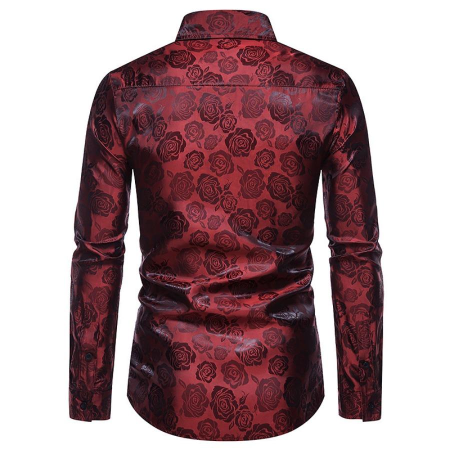 Men's Long Sleeve Fashionable Shirt Rose Print Casual Button Shirts Men Lapel Spring Formal Clothing