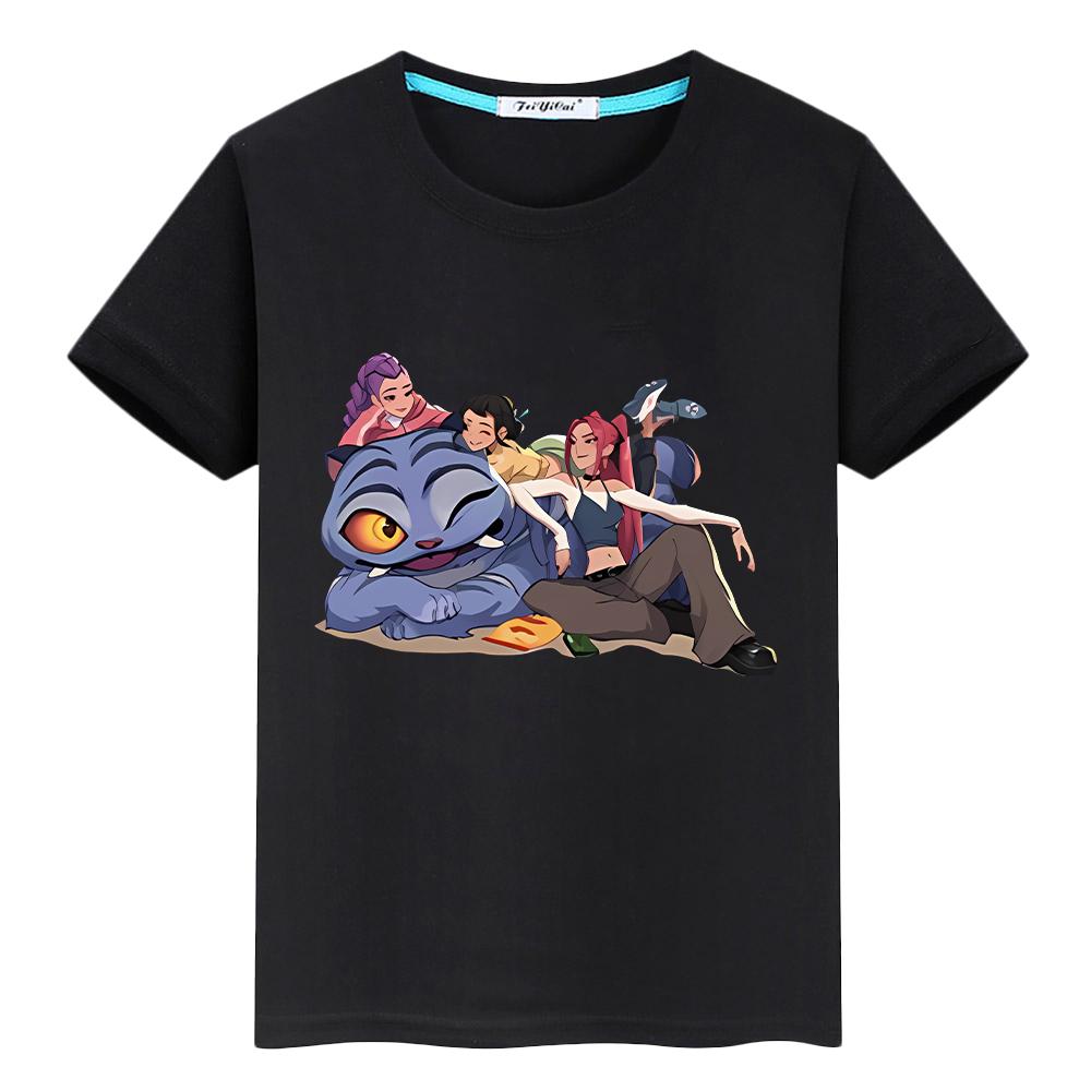 

футболка для детей мальчик 10 лет kpop охотники на демонов детская Принт 100% хлопок Милые футболки аниме Топы Каваи Короткая y2k one piece одежда для девочки 140 чёрный