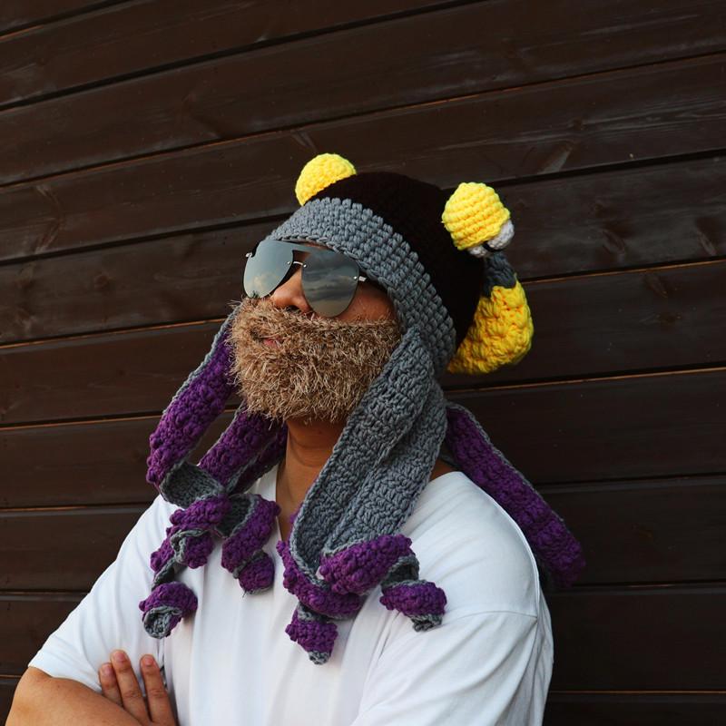 Adult Halloween Crochet Octopus Headgear - Funny Wool Yarn Hat