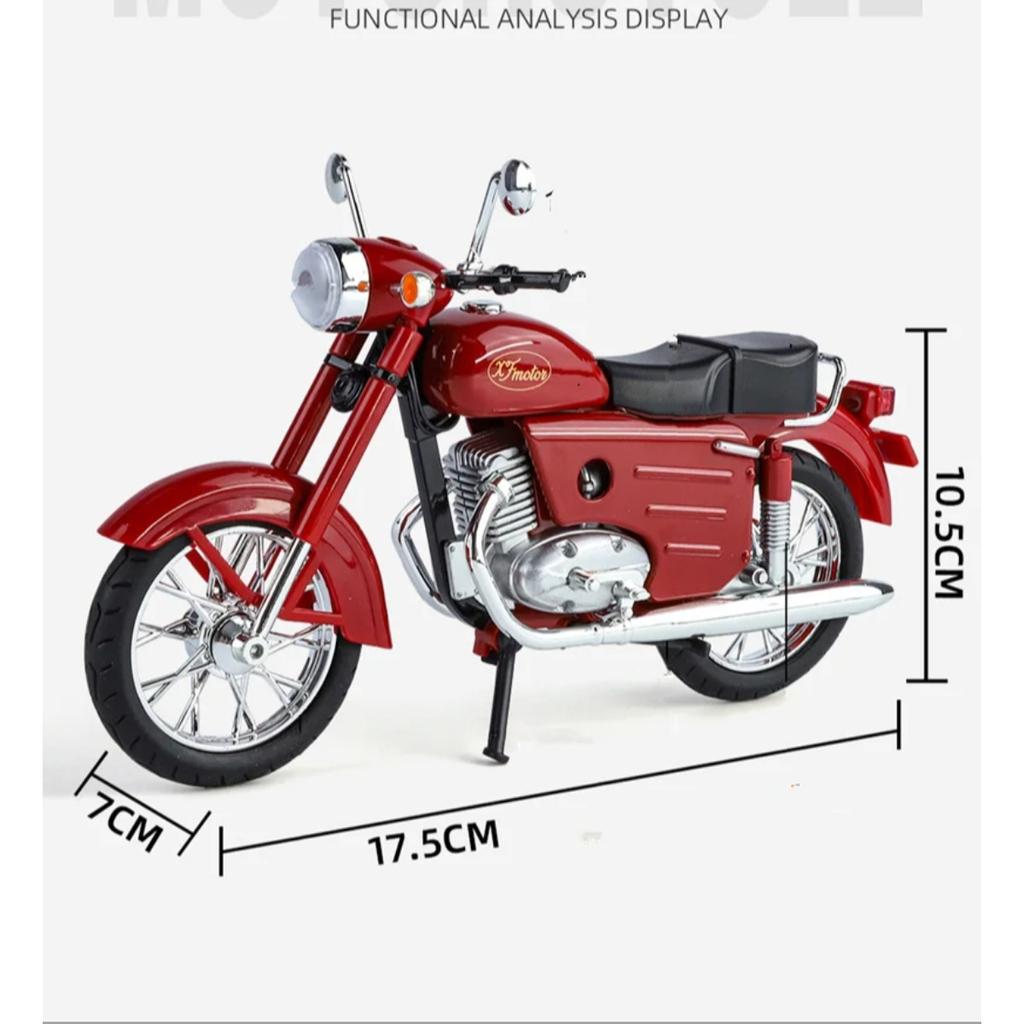 1/10 JAWA 250 Alloy Retro Motorcycle Model Diecast Metal Street Classic Motorcycle Model Simulation Sound and Light Kid Toy Gift