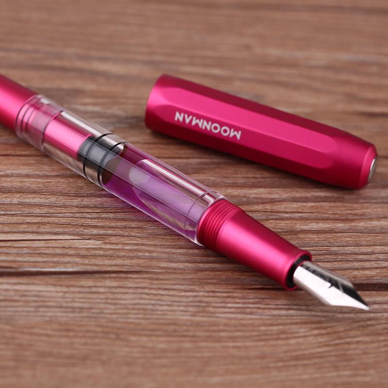 MOONMAN T1 Handmade Resin Fountain Pen, Large Capacity Piston Filler, Fine Nib with Aluminum Alloy Barrel