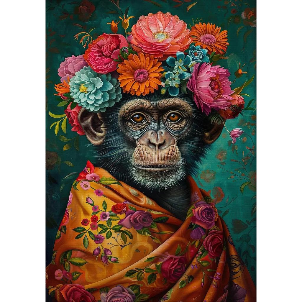 Vintage Maximalist Floral Wild Animal Canvas Painting Lion Owl Peacock Wolf Flower Poster Print Wall Art Picture Home Decor