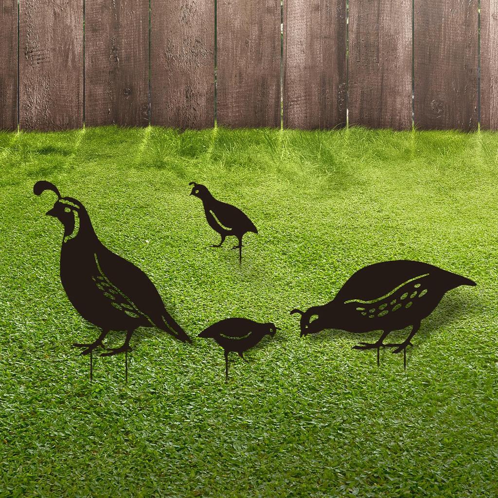 4x Bird Animal Statue Garden Decor Photographic Props Yard Stake Patio Iron Sculpture