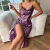 Spot European and American Summer Women's Clothing Thin Ice Silk Fashionable Sexy Leopard Print Halter Split Suspender Dress Batch
