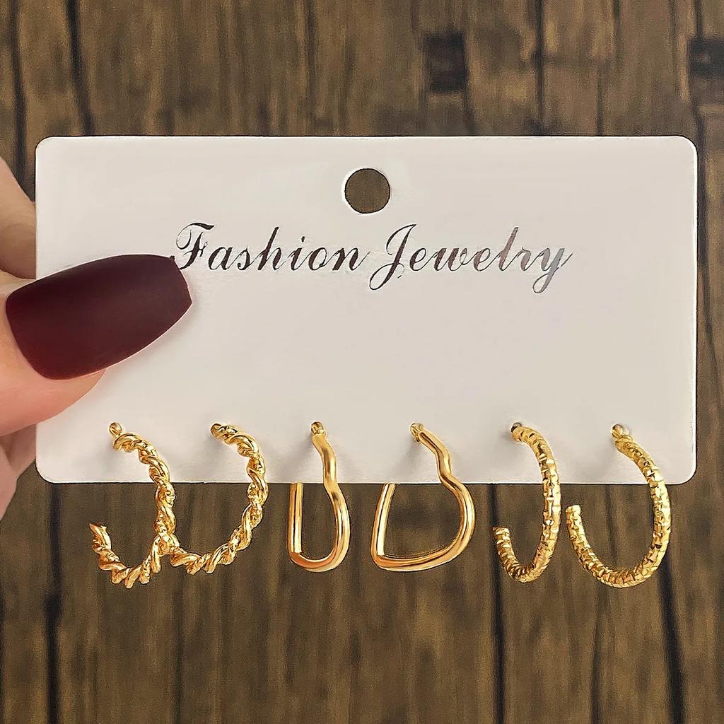 3 Pairs Boho Big Circle Hoop Earring Set for Women, Gold Color Vintage Pearl Earring