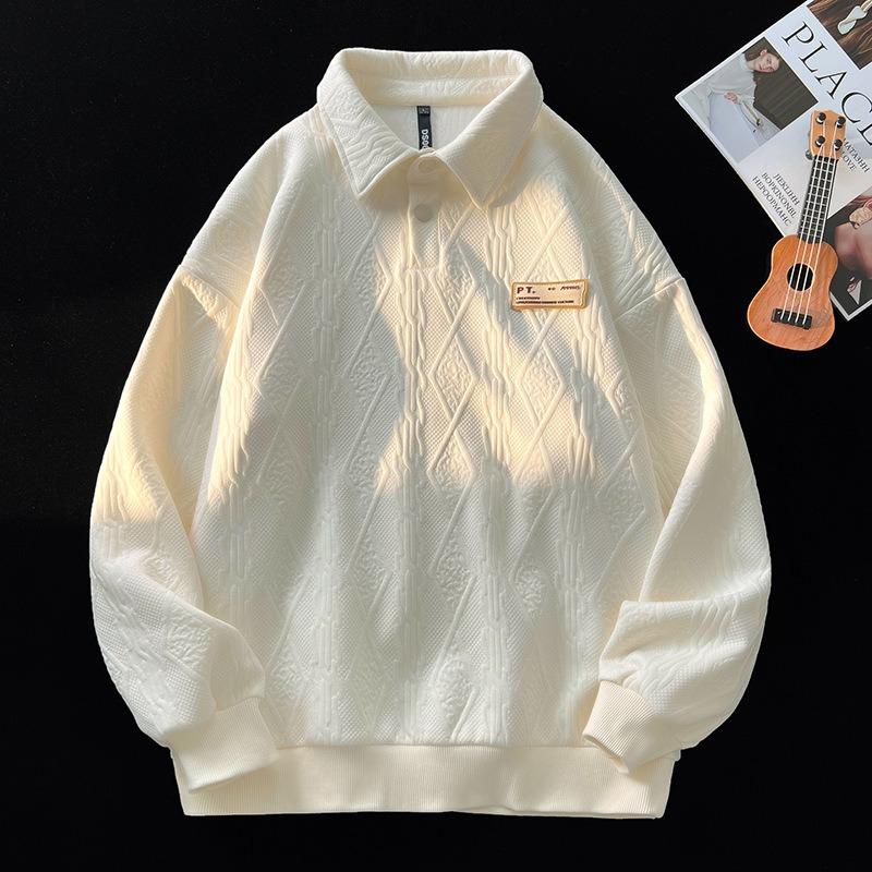 Spring and Autumn New Men's Vintage Lapel All-match Base Long Sleeve Sweatshirt