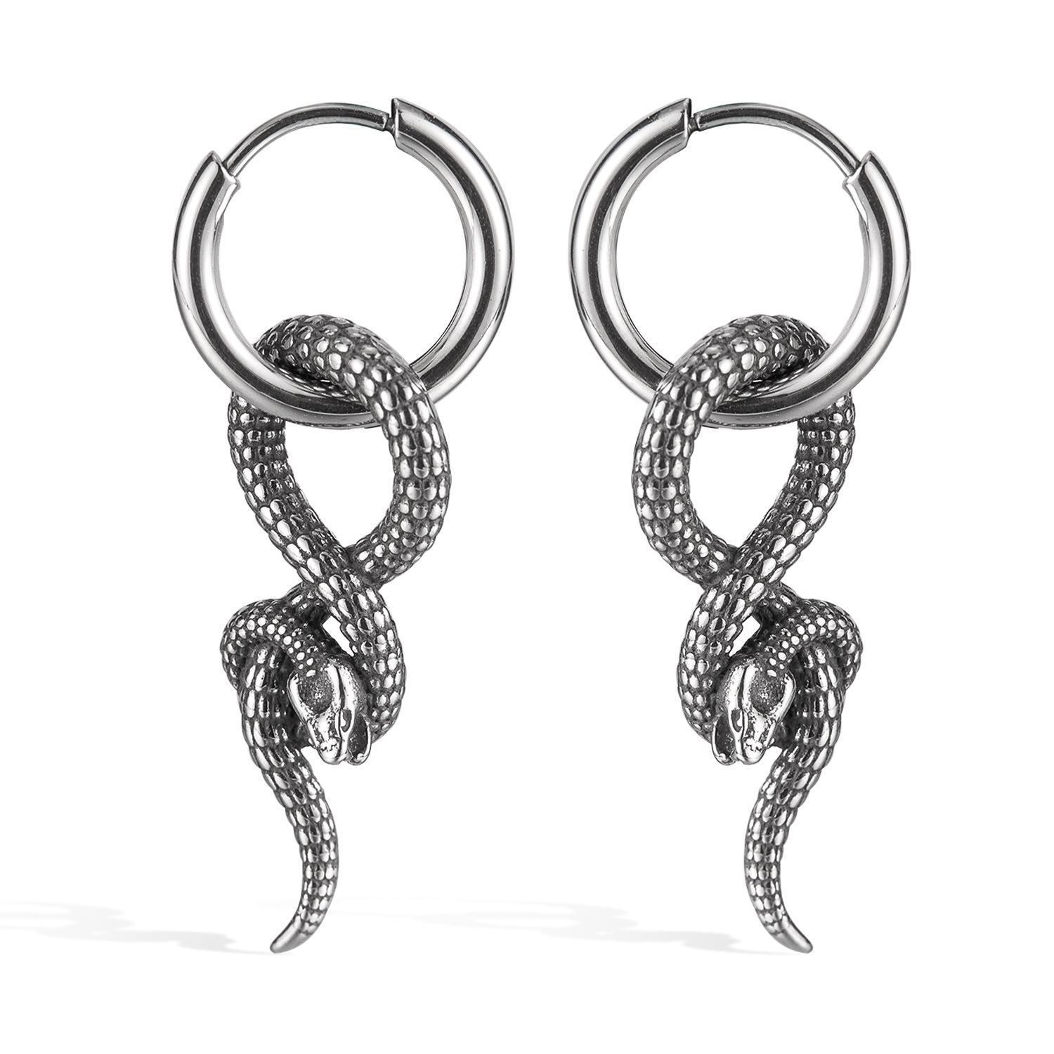 Personalized Coiled Snake Earrings Retro Punk Striped Stainless Steel Ear Loops Piercing