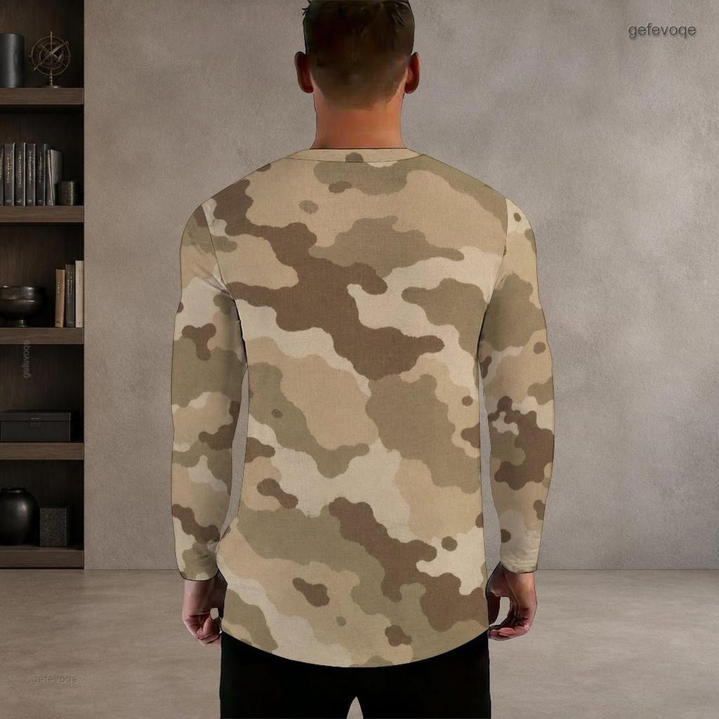 Men Plus Size Camouflage Printed Round Neck Long Sleeve T Shirt Pullover Straight Hem