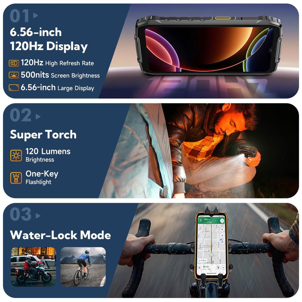 Ulefone RugKing 4 Pro 6.56" 120Hz Rugged Phone Android 15 Up to 16GB+256GB Waterproof 10200mAh 48MP Camera NFC Global Smartphone
