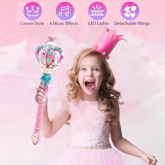Electric Light-Up Princess Wand Kids Girls Illuminating Rotate Fairy Wand with Music Gradient Color Heart Colorful Light Wand Birthday Party Favors