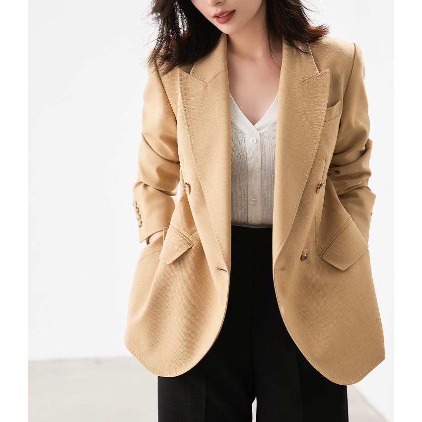 Women's Double-Breasted Slim-Fit Blazer - Formal High-End Jacket for Spring and Autumn