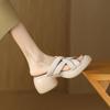 Krazing Pot Schaffell Pantoletten Peep Toe Blockabsätze Sommerschuhe Europäisches Design Plateau Wasserdicht Damen Sandalen