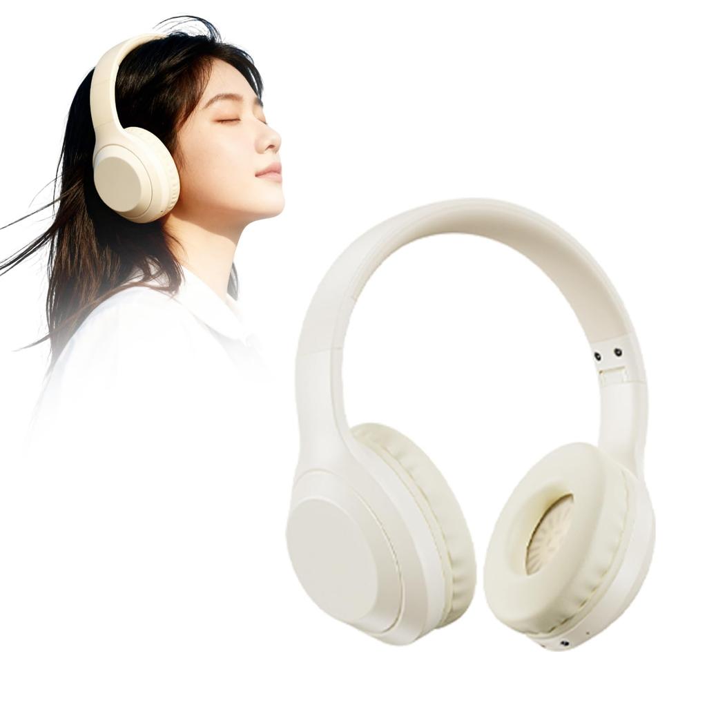 Meisei Shop Bluetooth Wired and MicroSD Card HiFi Sound Up to 23 Hours of Continuous Dual Device Compatible with and Khaki White 6.1 Over-Ear