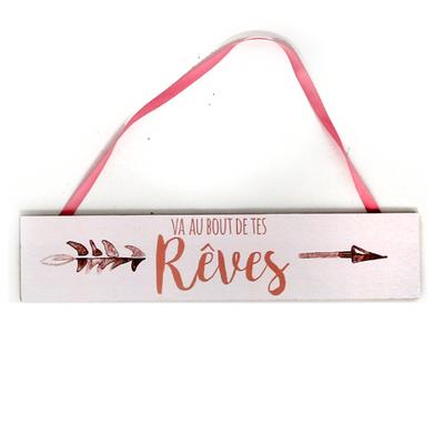 [R5082] - Wooden Plaque 'Go After Your Dreams' Pink - 37x8 Cm