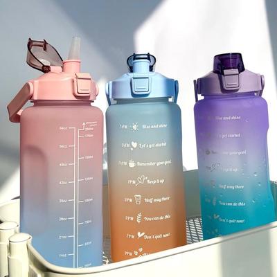 2000ml Motivational Gradient Water Bottle With Time Marker And Straw Handle, Leakproof Sports Water Cup For Outdoor Activities,