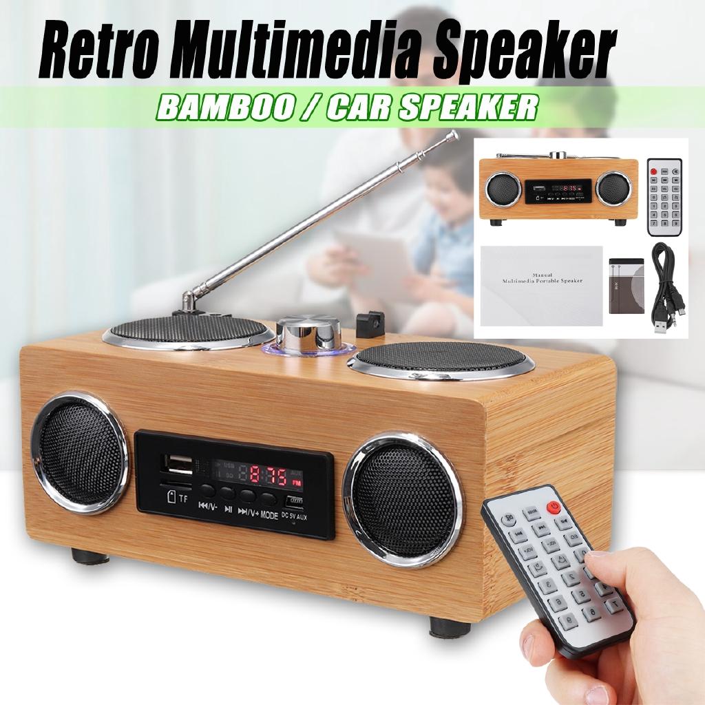 Receptor USB Clássico Com Leitor MP3 Controle Remoto Rádio Retro Vintage Super Baixo Rádio FM Alto-falante Multimídia de Bambu